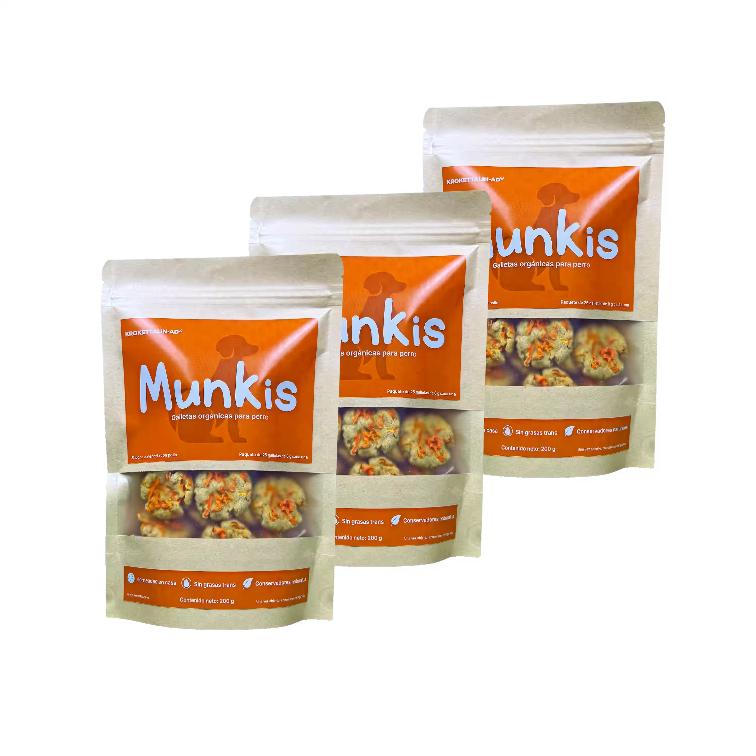 Munkis Galletas Orgánicas para Perros de Pollo con Zanahoria – Pack de 3 – 200 g c/u