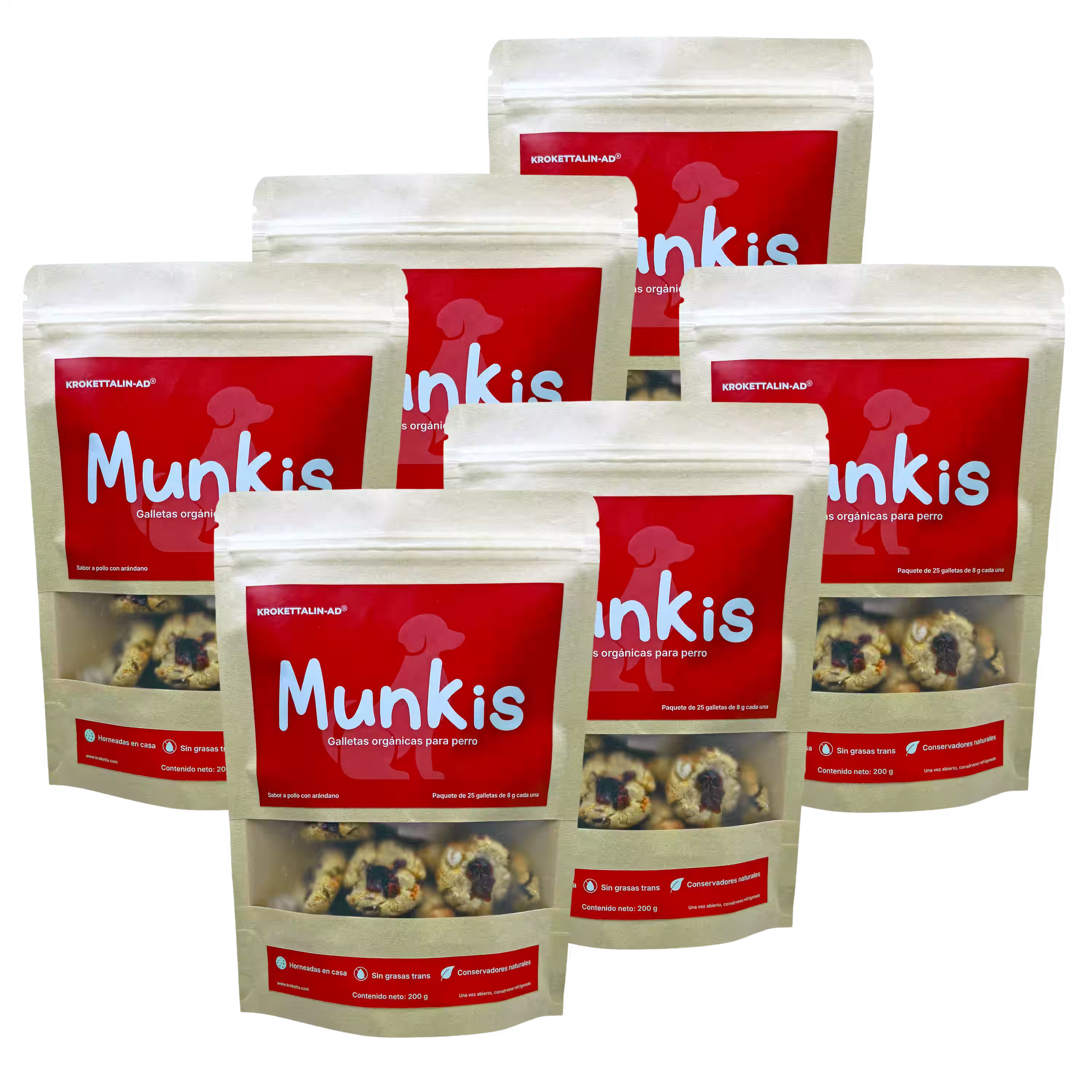 Munkis Galletas Orgánicas para Perros de Pollo con Arándano – Pack de 6 – 200 g c/u