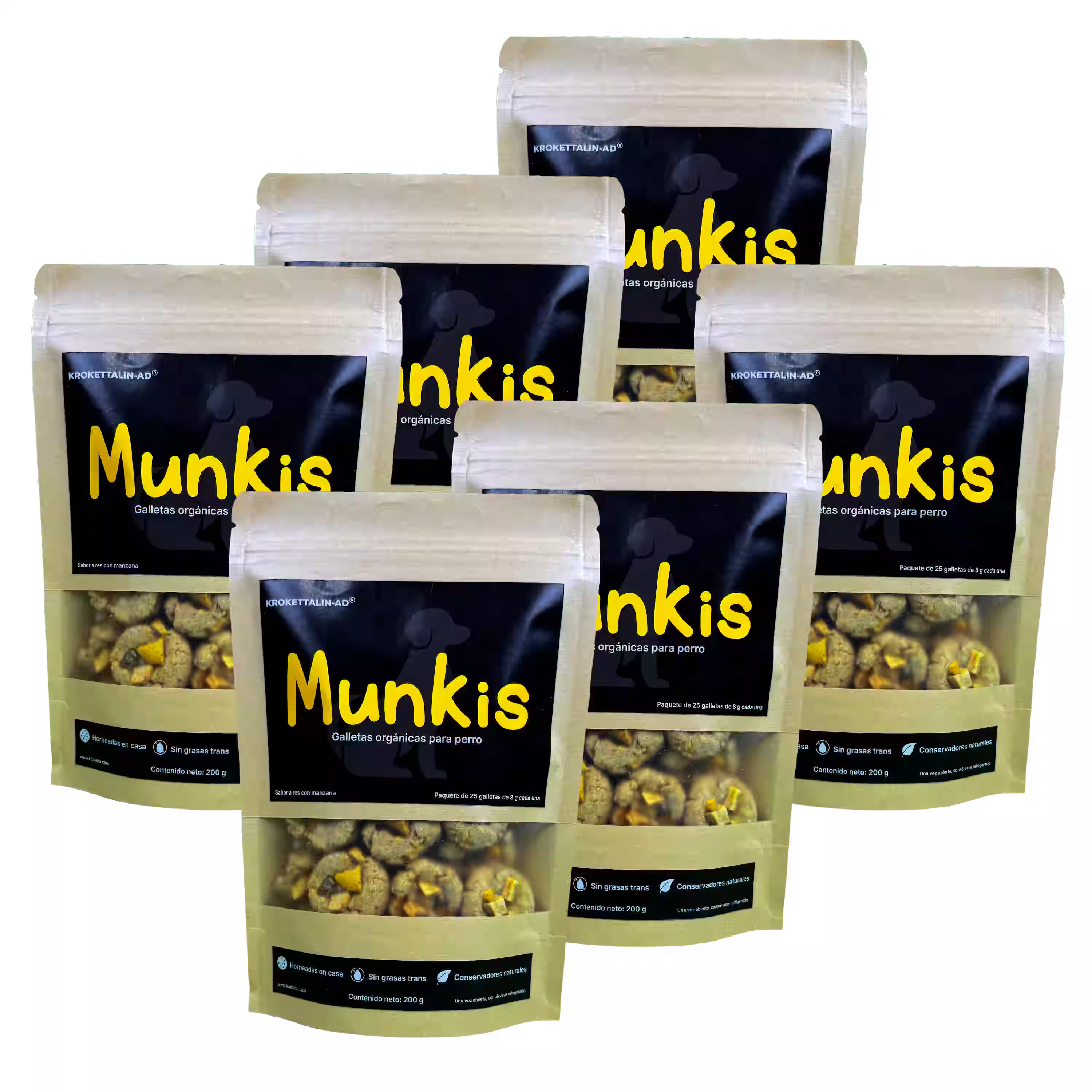 Munkis Galletas Orgánicas para Perros de Res con Manzana – Pack de 6 – 200 g c/u
