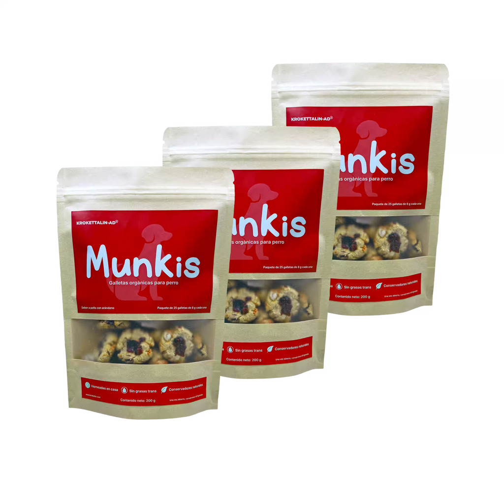 Munkis Galletas Orgánicas para Perros de Pollo con Arándano – Pack de 3 – 200 g c/u