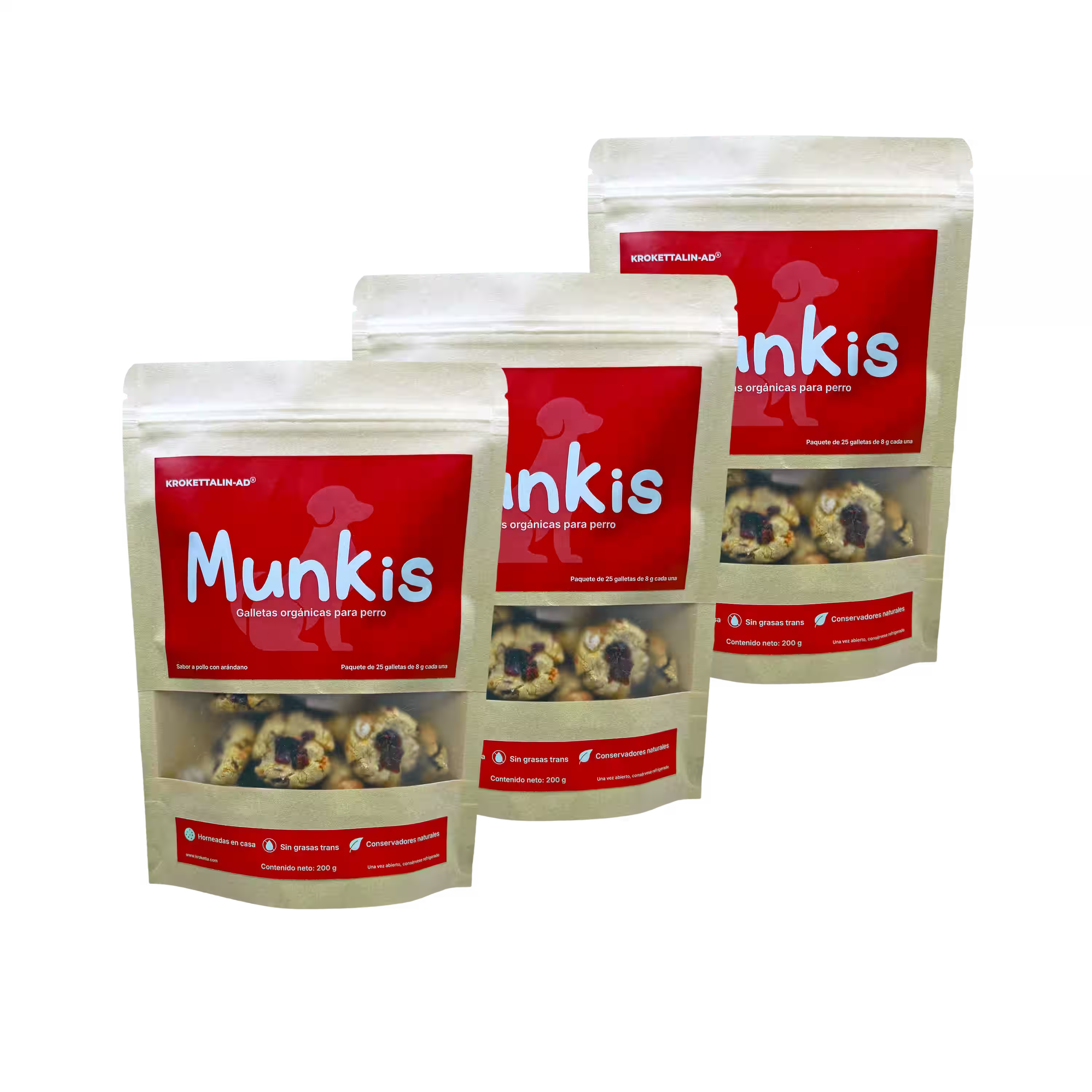 Munkis Galletas Orgánicas para Perros de Pollo con Arándano – Pack de 3 – 200 g c/u
